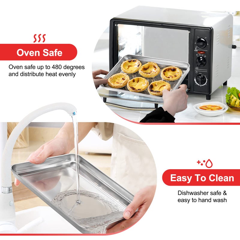 Zacfton Cookie Sheets for Baking, Stainless Steel Baking Sheet Baking Pan Tray - 12.4 x 10 x 1 Inch, Non Toxic & Healthy, Mirror Finish & Easy Clean, Dishwasher Safe & Heavy Duty - Image 4